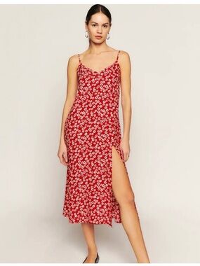 Reformation Crimini Red Floral Midi Slip Dress